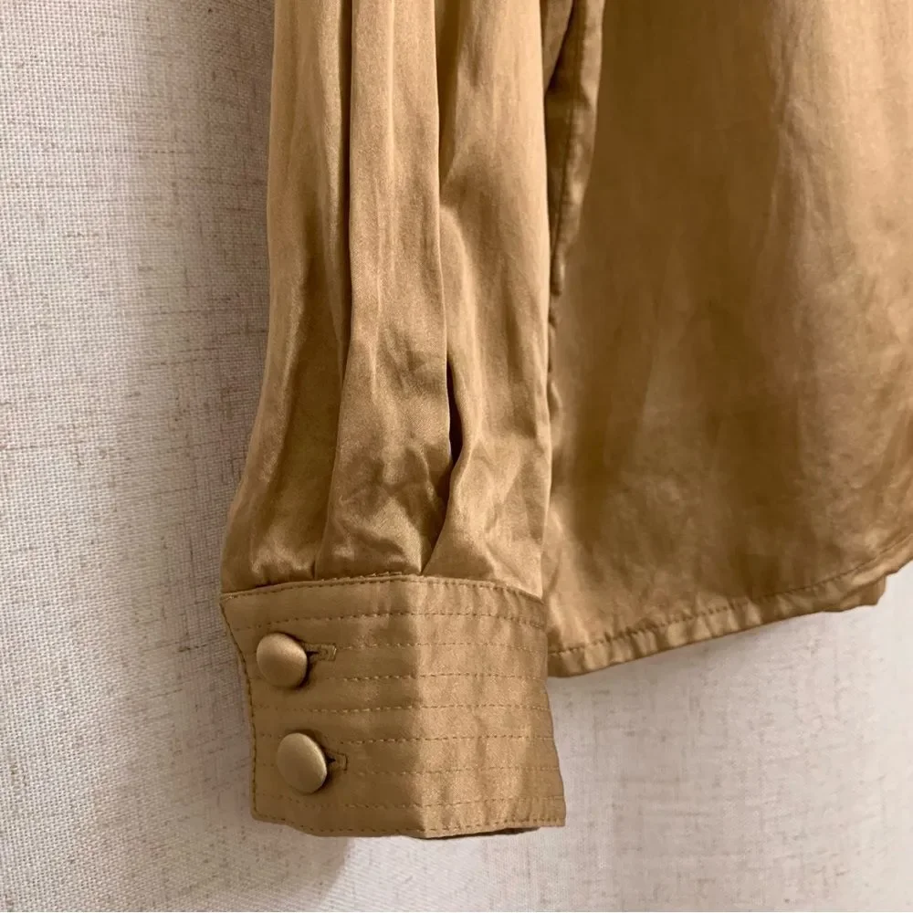 Talbots 100% Silk 80’s Vintage Lustrous Champagne Satin Longsleeve Blouse Luxury